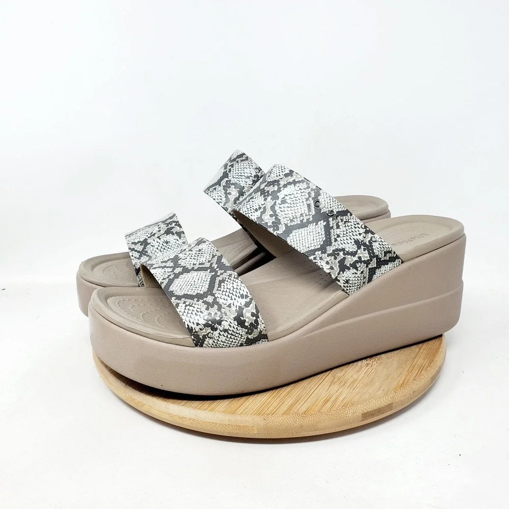 Crocs Brooklyn Mid Wedge Sandals Womens 9 Platform LiteRide Snake Strappy Shoes